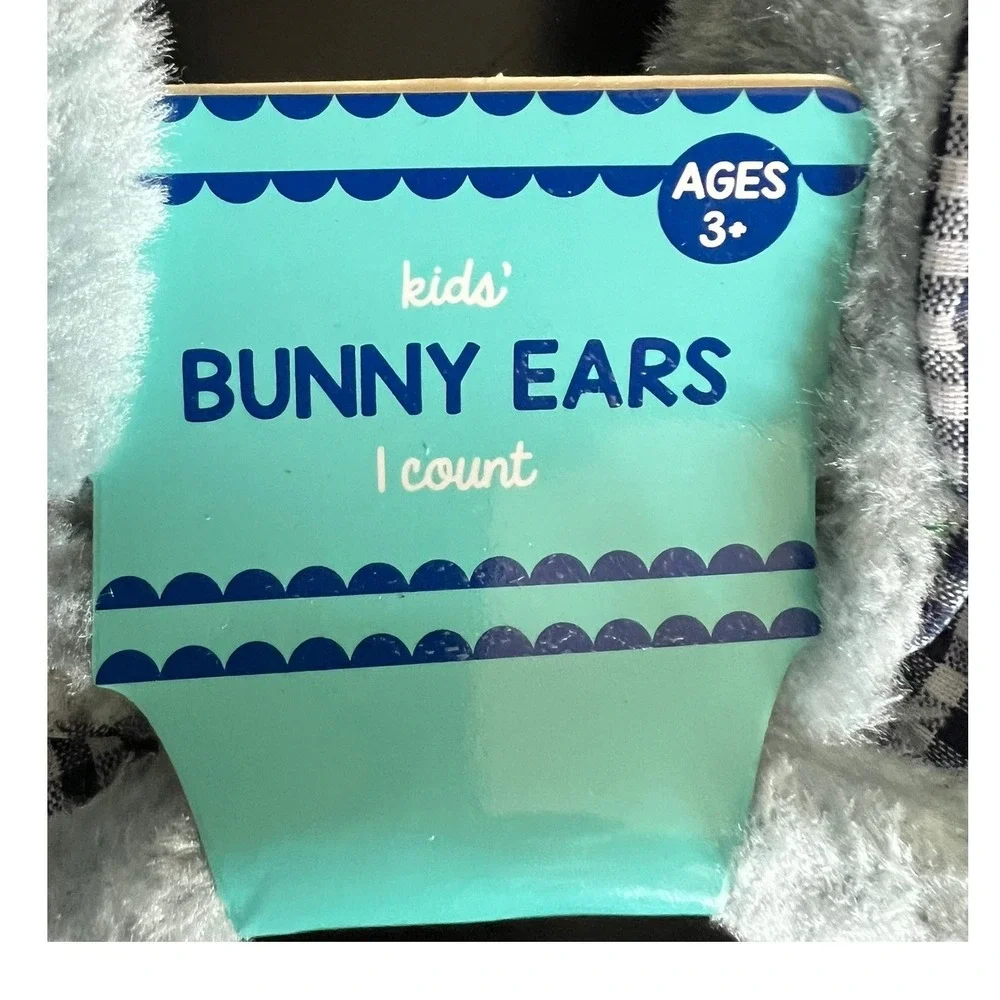 Made For Retail Bunny Ears Kids O/S Blue Brand New Gingham Easter Headband